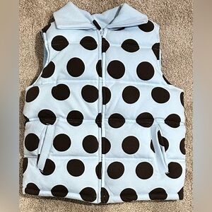 Gymboree NWT girls puffer vest, M (7-8), size details on tag. Light blue/brown.